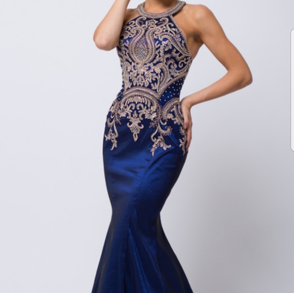 PROM Dress: Royal Blue & Gold Mermaid gown